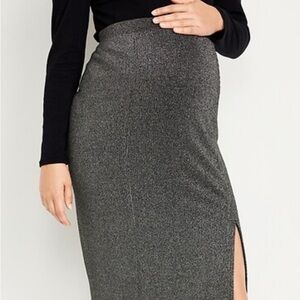 Old navy silver  metallic Maternity Rib-Knit Midi Skirt with side slit